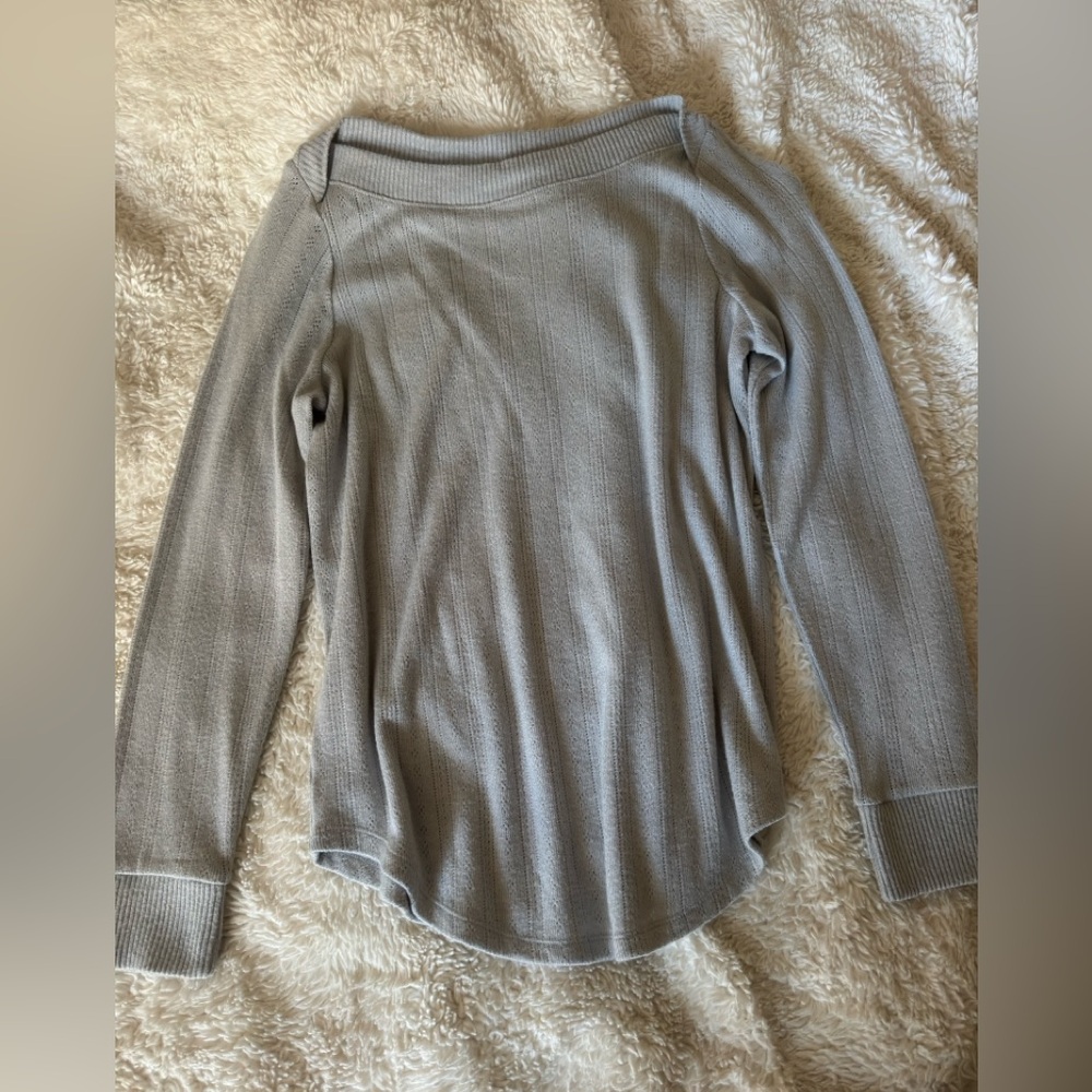 LOFT Gray Off-the-Shoulder Sweater